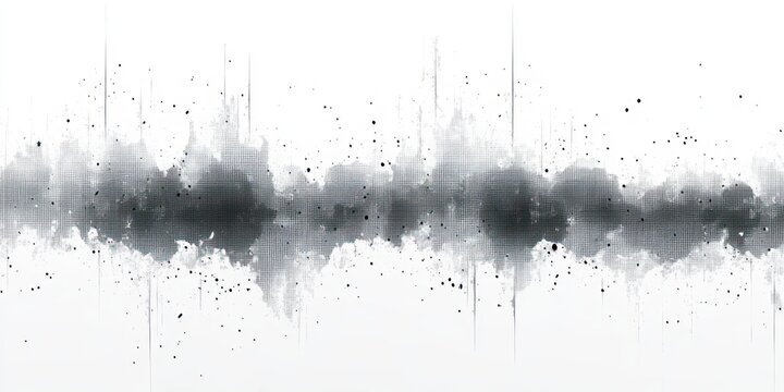 monochrome mirrored waveform with ink splatters, vertical streaks and grainy texture conveying a moody contemplative rhythm