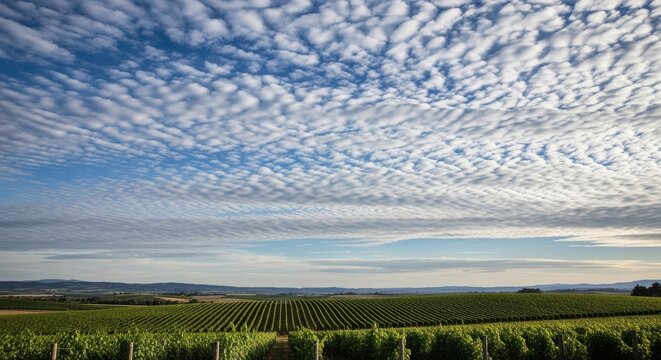 Vast Vineyard Landscape Under a Textured Cloud Sky