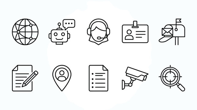 Collection of modern support and communication line icons arranged in a circular transparent background.