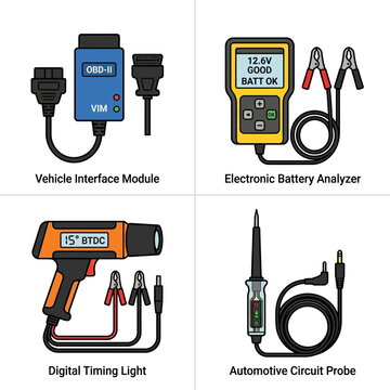Automotive Diagnostic Tools Set: OBD-II, Battery Analyzer, Timing Light, Circuit Probe