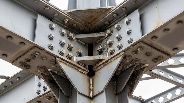 Industrial steel structure connection with bolts and welded joints