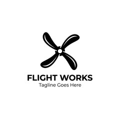 Airplane propeller flight works logo icon. © Baskhaa