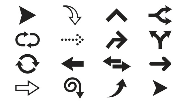 Collection of various black arrow icons and directional symbols