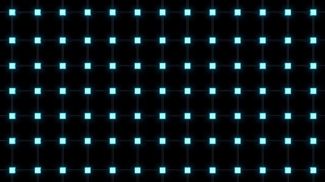 表面符号量子エラー訂正を表現した、暗黒空間で赤い異常ノードをシアンの光で修復する2D格子の俯瞰映像
