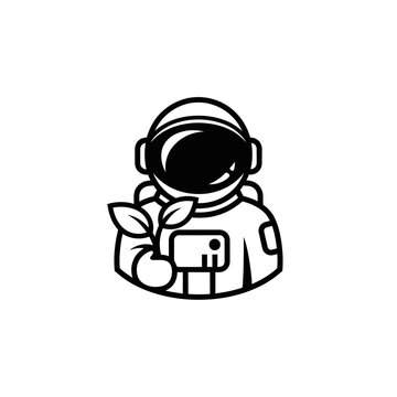 Astronaut holding a plant, space exploration, new life, science, discovery, vector icon
