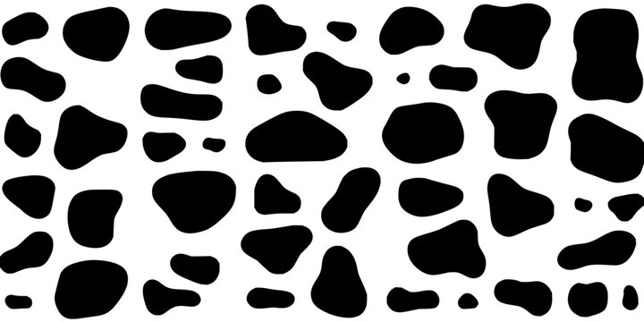 Abstract shapes set with irregular organic black forms arranged in a 4x6 grid on white background featuring linear edge, monochrome, negative space with minimalist and modern