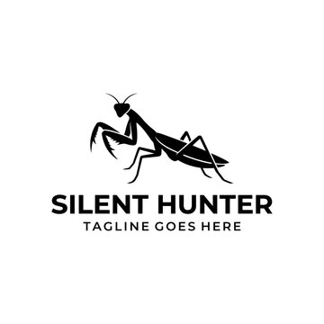 Silent hunter praying mantis silhouette logo for precision branding.
