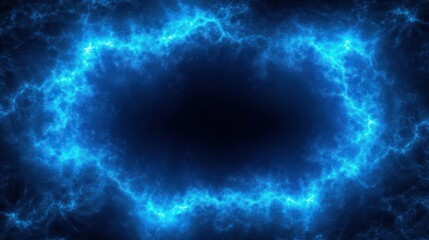 Naklejka premium glowing blue electric plasma ring and lightning halo around a dark void, mysterious intense cosmic energy vortex