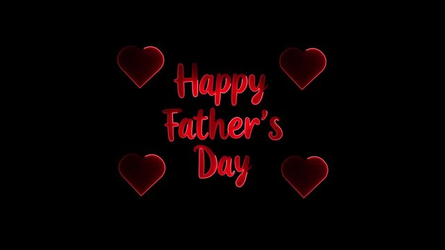 Happy Fathers Day message with red hearts on black background greeting celebration