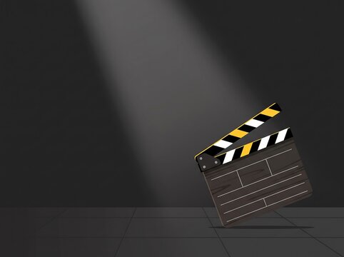Movie clapperboard under spotlight in dark studio for cinema production and film industry concepts, Clapperboard Background