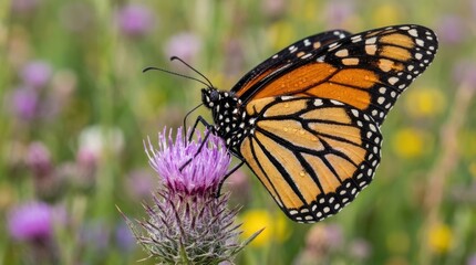 Obraz premium Monarch Butterfly on Wildflower in Meadow