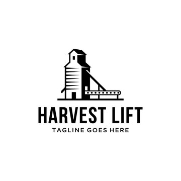 Grain elevator silo industrial facility silhouette.