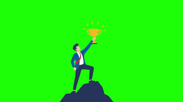 Businessman Success Concept Mountain Peak Green Screen