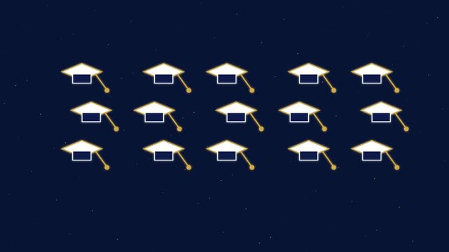 Graduation cap pattern animation on dark blue 4k background, for education and, academic success concepts