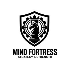 Fototapeta premium Chess knight shield logo for business strategy.