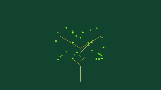 Minimalist animated tree with floating particles on dark green animation 4k background, motion nature