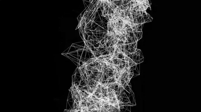 Abstract digital white plexus network loop animation on isolated black background