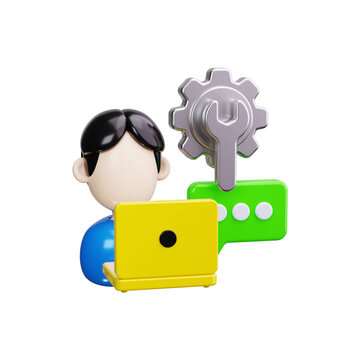 remote IT support 3d render icons