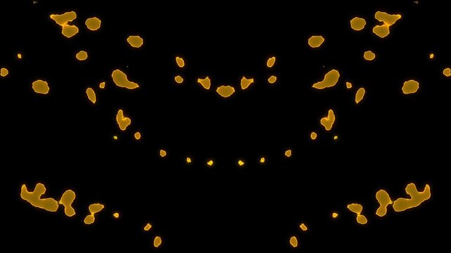 Abstract glowing orange light trails forming symmetrical patterns on a black background loop motion graphic