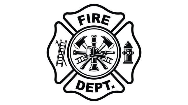 Fire department emblem featuring axes and a ladder is presented as a professional badge to signify emergency safety services and community protection in this vector.