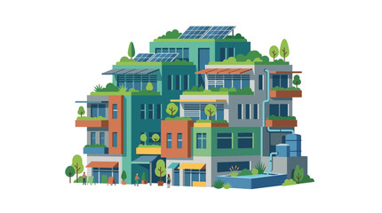 Modern Eco-Friendly Residential Complex with Green Roofs and Solar Panels © an