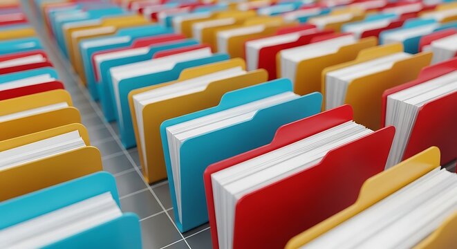 Colorful File Folders in Rows in Modern Archive