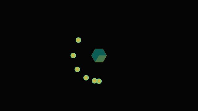 Minimalist loading spinner animation with rotating dots and central cube 4k progress indicator