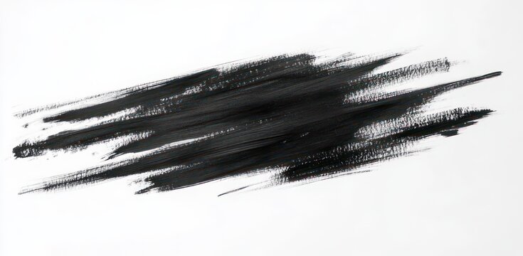 Bold sweeping black paint brush strokes across a white background conveying raw energetic motion and expressive contrast
