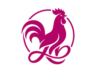 Modern Purple Rooster Logo Vector Illustration, Stylized Cockerel Emblem for Farm or Restaurant Branding © Fauzan