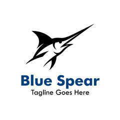 Fototapeta premium Marlin swordfish jumping silhouette logo for fishing brands.