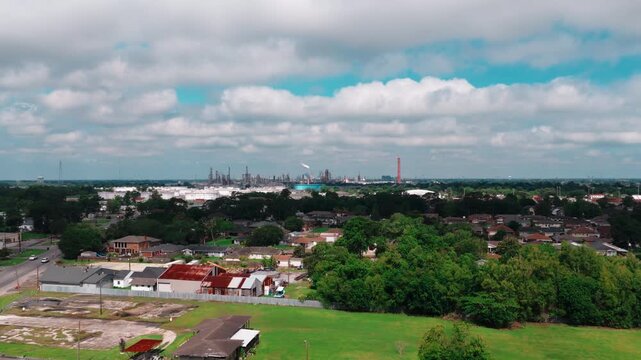 Proximity of residential housing to the PBF Chalmette Refinery in Louisiana. Illustrates Gulf Coast environmental conditions and fence-line communities.