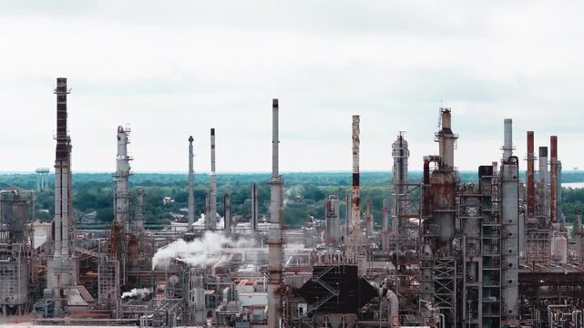 Industrial footprint of the Oil refinery petroleum plant in St. Bernard Parish. Illustrates the scale of Gulf Coast refining and its environmental proximity.