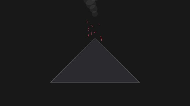 Minimalist volcano eruption animation, abstract geometric mountain with smoke and lava particles, simple motion 4k background