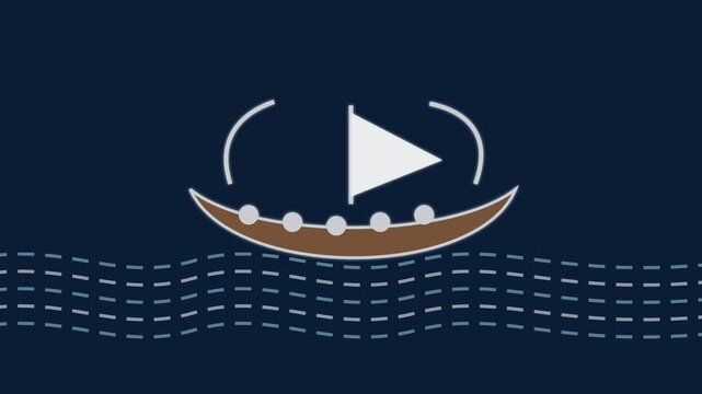 Minimalist viking ship animation sailing on stylized ocean waves for nautical and travel concepts 4k