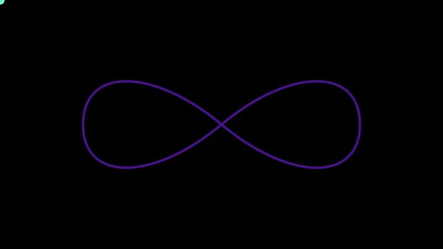 Purple infinity symbol glowing neon line animation on 4k black background, for tech and, abstract motion