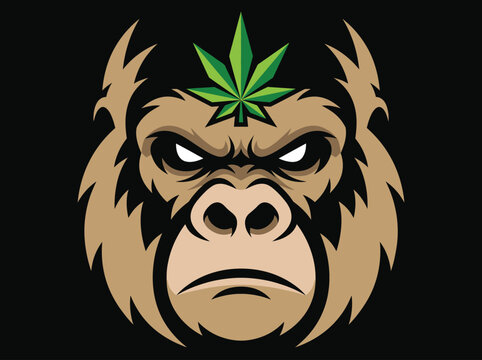 Powerful Angry Gorilla Mascot Logo with Cannabis Marijuana Leaf