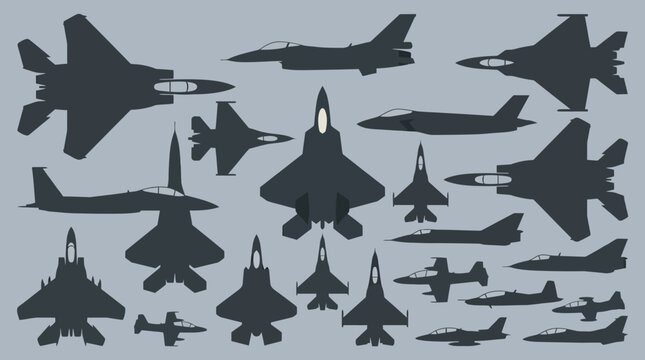 Military Fighter Jet Silhouette Collection Vector Set