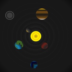 Stylized Solar System Illustration with Planets Orbiting a Yellow Sun © Dhiraj Kumar