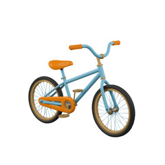 Fototapeta premium Kid's bicycle with light blue frame and orange seat and handles isolated on a solid black studio background isolated on a transparent background