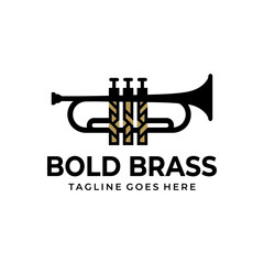 Minimalist trumpet logo with brass valve accents. © ELG