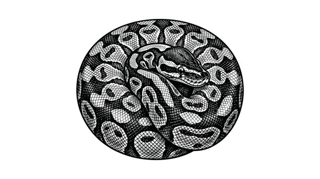 Coiled ball python snake engraving artwork.