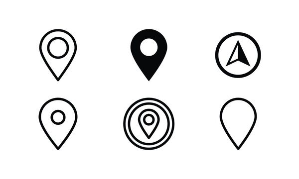 Location pin map pointer navigator compass mark set.
