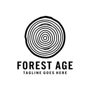 Concentric tree ring forest age logo.