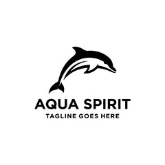 Fototapeta premium Jumping dolphin silhouette aquatic spirit emblem.