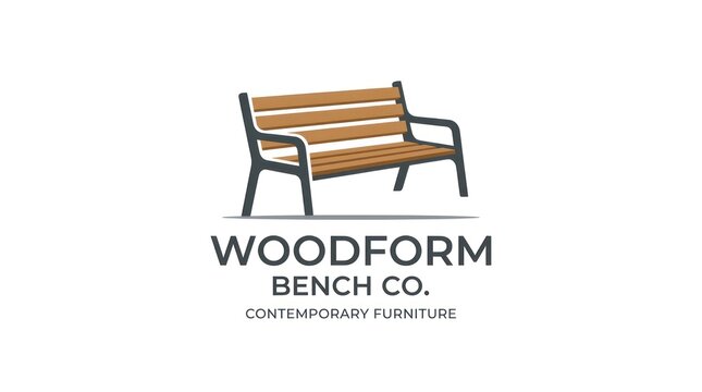 Minimalist wood bench logo design for contemporary furniture company and outdoor seating.