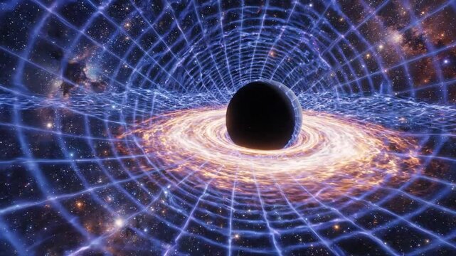 Black Hole Warping Spacetime Fabric 3D Visualization
