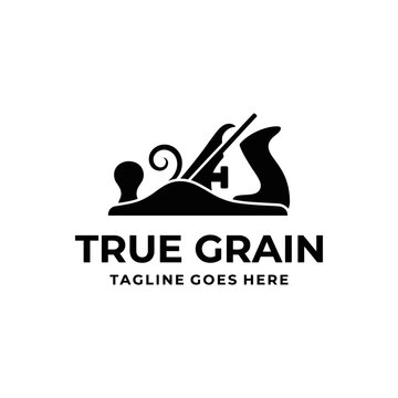 Vintage wood plane tool logo for carpentry.
