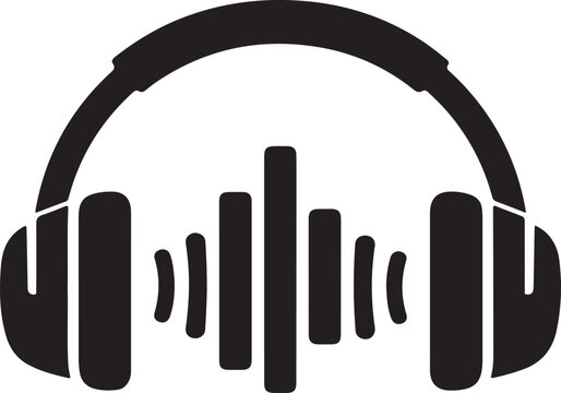  Headphones icon with sound waves silhouette 