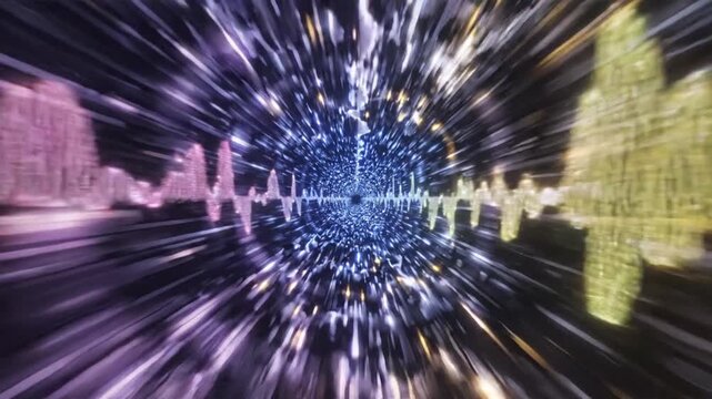 Neon Audio Waveform Light Tunnel Motion Background