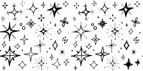 doodle stars and celestial sparkles black and white line art pattern illustration drawing sketch space cosmic astronomy galaxy universe magic © Shamal